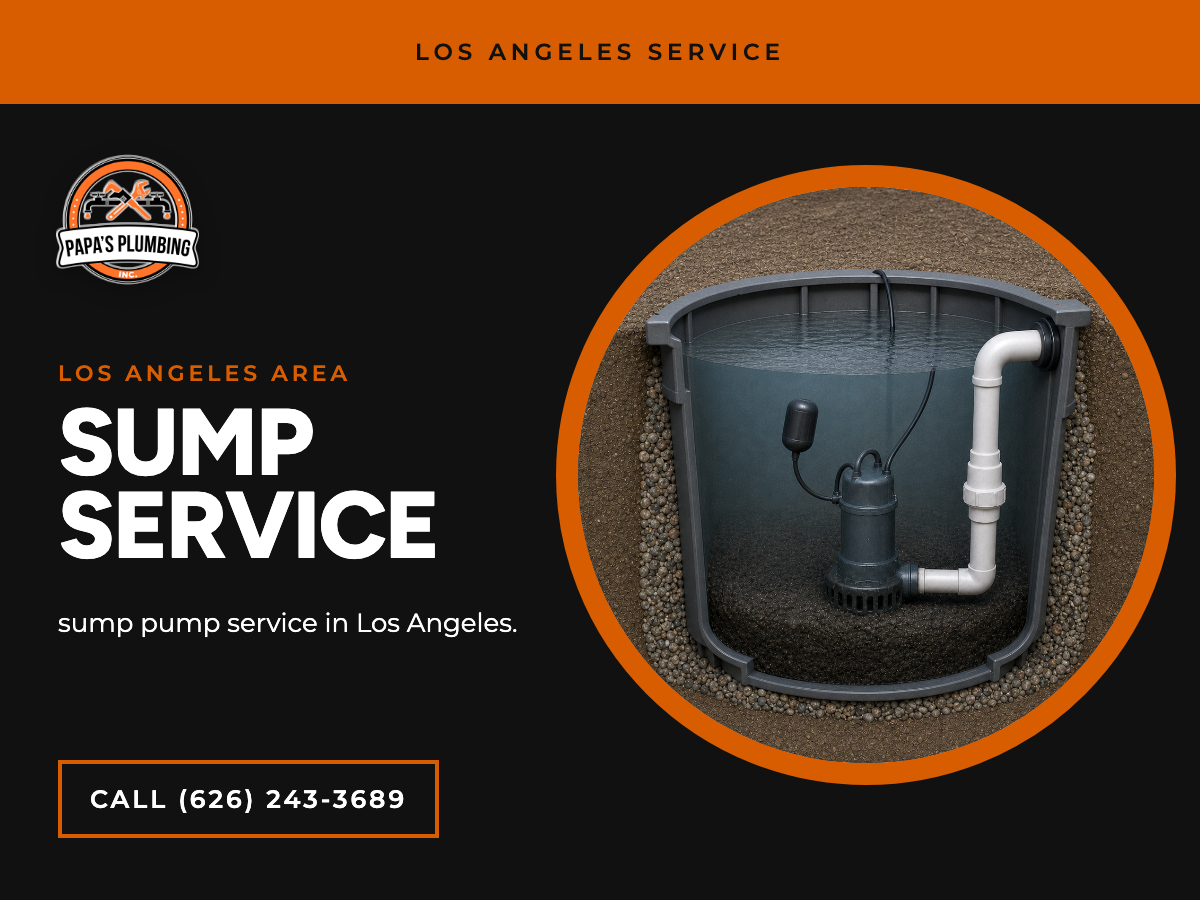 Papa's Plumbing sump pump service post — Los Angeles area sump service, call (626) 243-3689